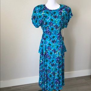 Vintage Rayon Floral Peplum Dress